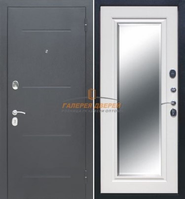 Стальная дверь 7,5 см GARDA Серебро зеркало фацет белый ясень