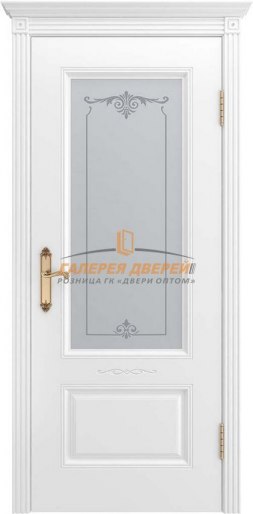 Межкомнатная дверь Венеция В1 ПО Белая эмаль патина серебро